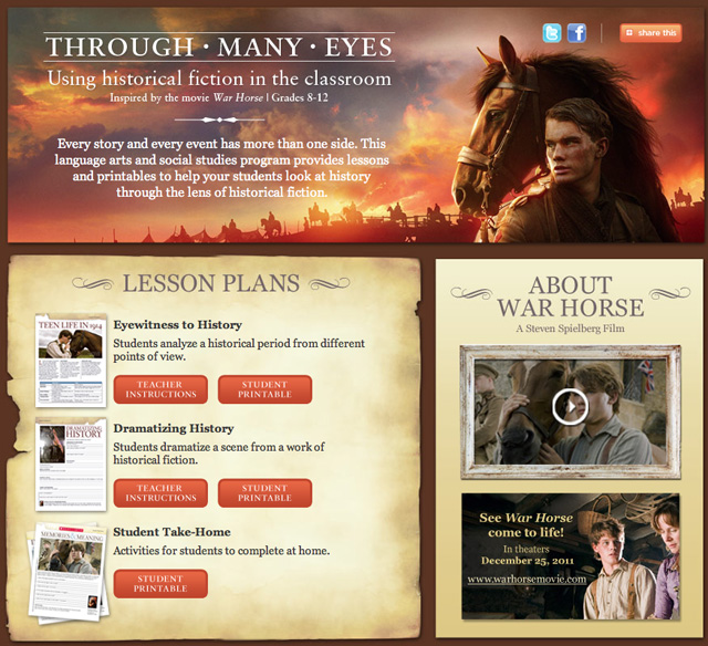 War Horse Printable Lesson Plan for homeschool or teachers from Scholastic