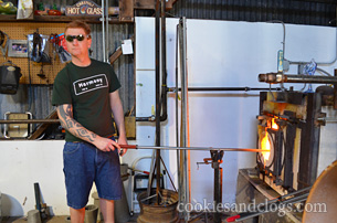 Glassblowing lesson at Harmony Glassworks in California