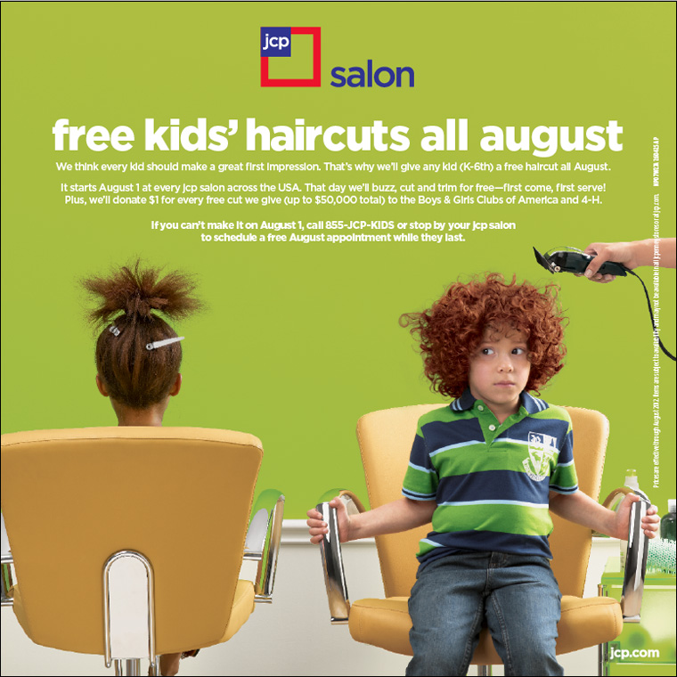 JCP Jcpenney free kid child haircut august 2012