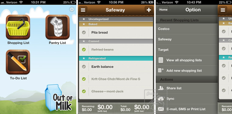 Out of Milk Grocery Shopping List Smartphone App