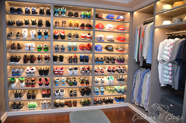Behind-the-Scenes Set Tour of black-ish, family comedy tv sitcom on ABC – Dre's closet with shoes and caps