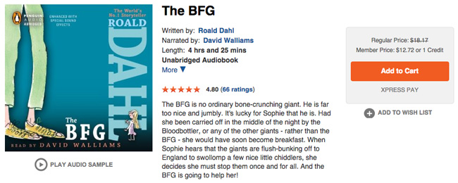 Reading with Your Ears – Audible Audiobooks Review, The BFG by Roald Dahl