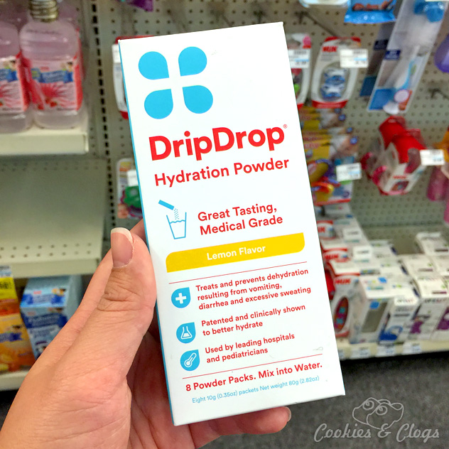 DripDrop Hydration Powder, for after a workout or being sick. Found in the baby aisle at CVS