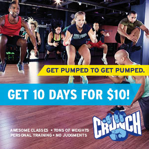 Fitness | Crunch fitness locations in San Francisco are offering 10 days for $10 with hundreds of classes, personal trainers, and top-of-the-line cardio equipment. Nice!