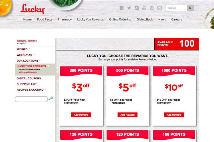 Technology | Shopping | The new Lucky You Rewards program from Lucky Supermarkets lets you earn points for grocery shopping, get digital coupons, make shopping lists, find recipes, and make meal plans. Use online or the mobile app.