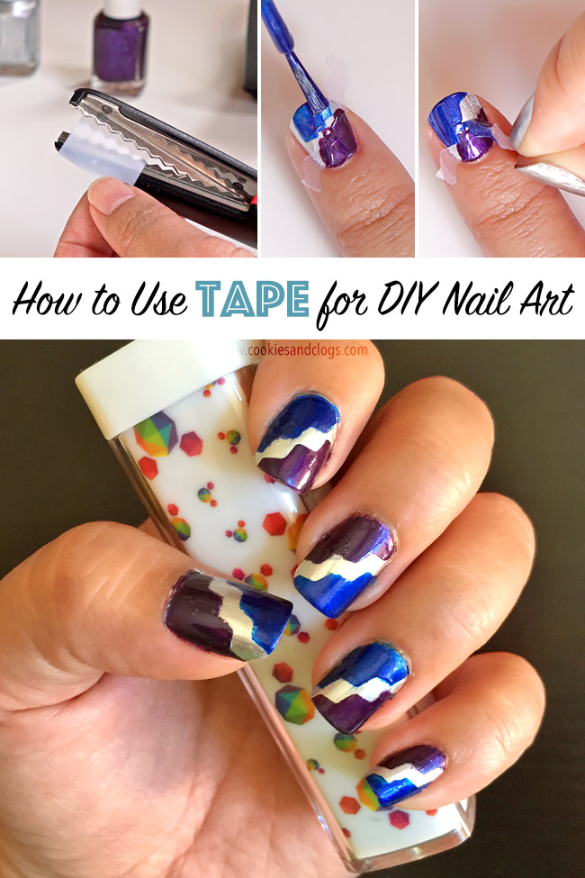 DIY Nail Art | If you want to do something a little different, try using tape to create easy designs. Here are 7 easy steps to using tape, decorative scissors (optional), and nail polish.