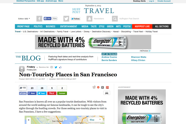 5 Non-Touristy Places to Visit in San Francisco feature on Findery and Huffington Post