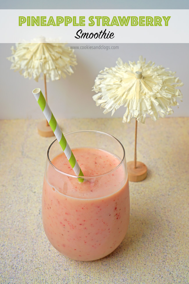Recipes | Health | This super easy pineapple strawberry smoothie recipe only requires five ingredients and is nut, sweetener, and gluten free. The added yogurt makes this frozen beverage hearty enough as a standalone breakfast smoothie.