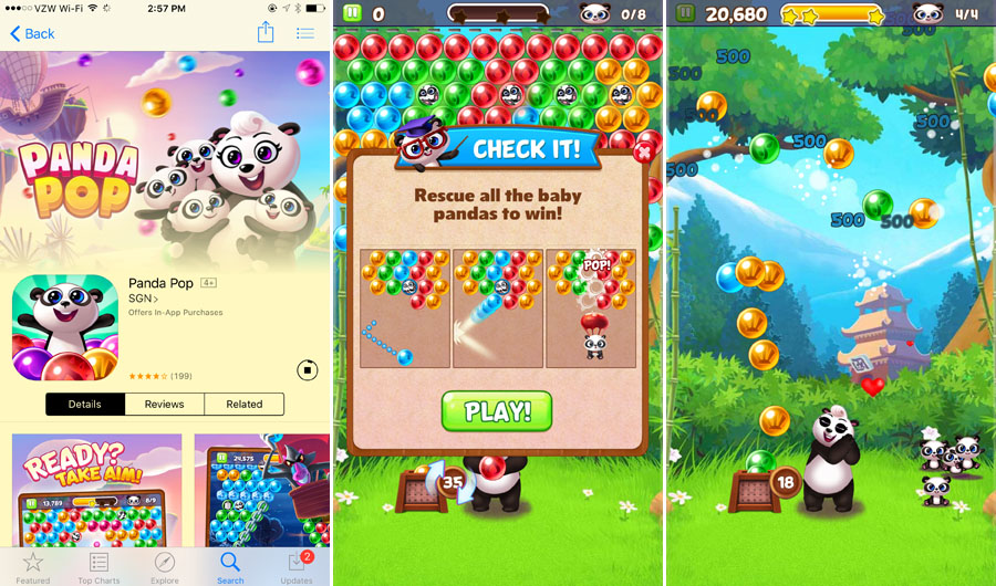 Mobile apps | Technology | Panda Pop is the new bubble shooter from SGN, makers of Cookie Jam. Get the scoop on gameplay, obstacles, levels, and power ups with the mama panda and panda babies in this free mobile game app.