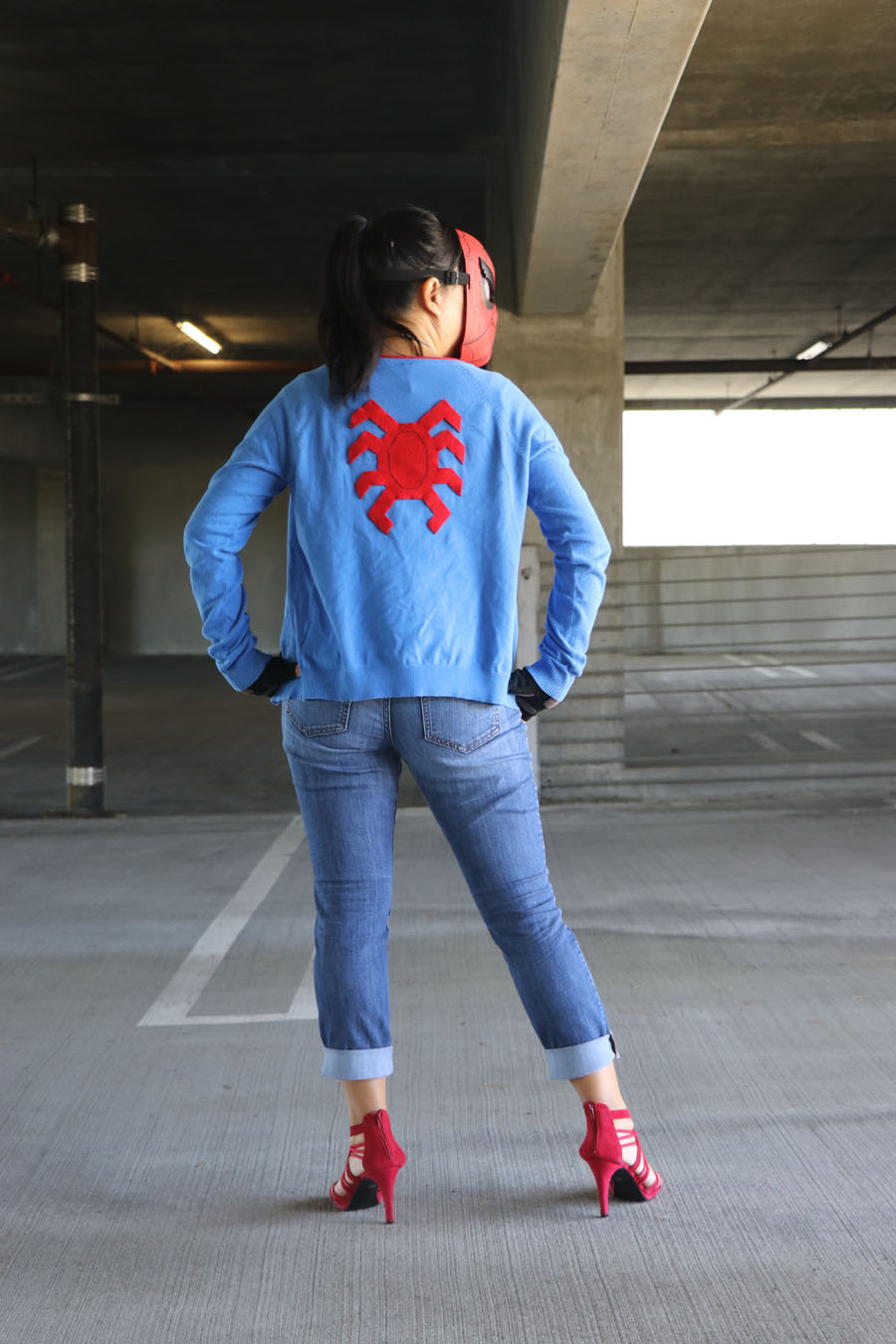 Cookies & Clogs | Inexpensive and easy Spider-Man DIY outfit tutorial plus printable spider logo template in honor of Spider-Man: Homecoming and Goodwill.