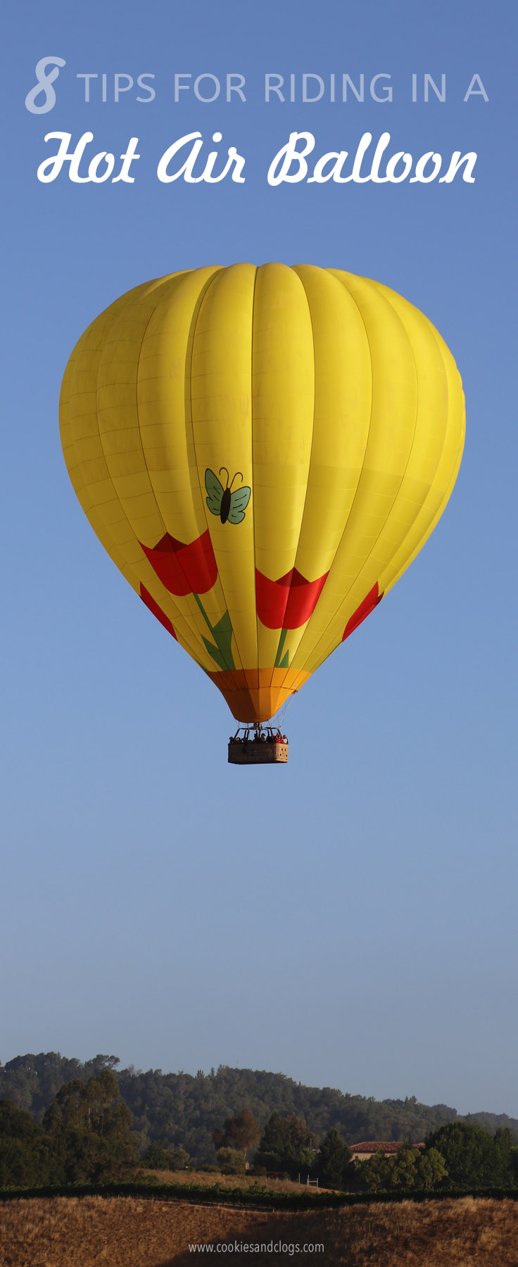 Cookies & Clogs | 8 Tips for your first hot air balloon ride with photos of flight over Napa Valley, California.