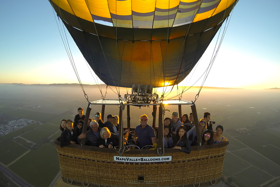 Hot air balloon ride over Napa Valley California Flight photo using GoPro with pilot Bob of Napa Valley Balloons Inc