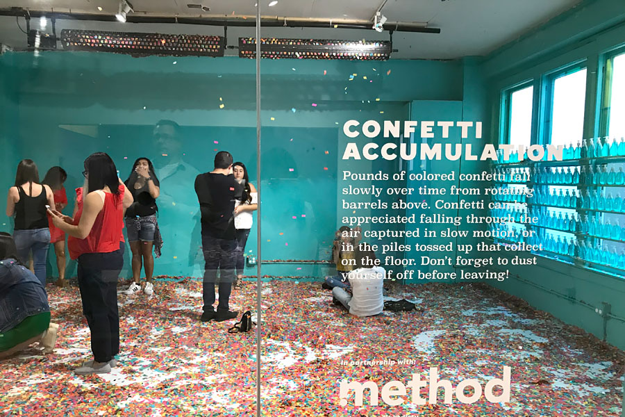 Color Factory in San Francisco, CA. Teal room with confetti