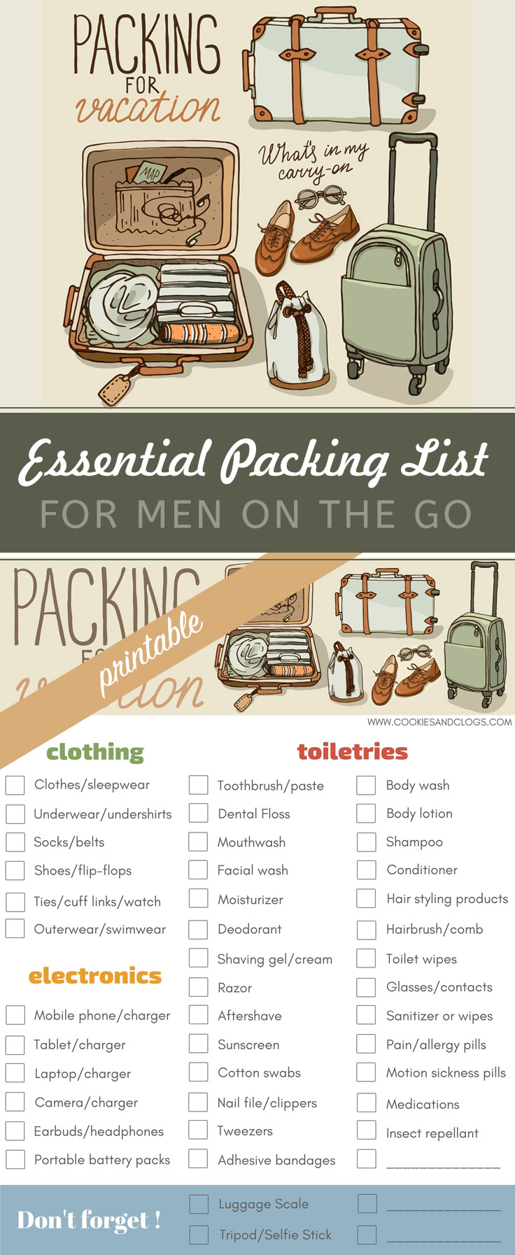 Travel Checklist for Guys: Essential Printable Packing List for Men