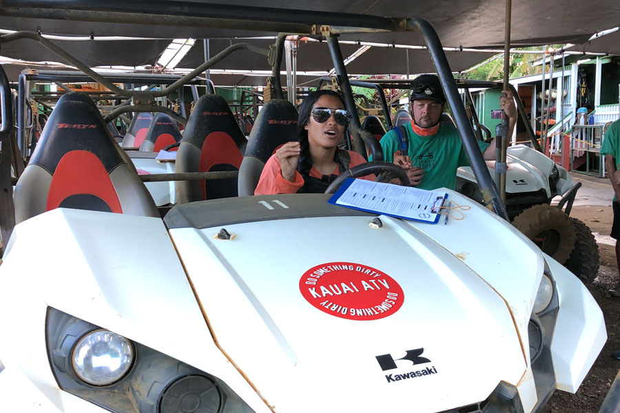 Kauai ATV Waterfall tour with family / teens in Ohana Bug in Kauai Hawaii Instruction and Safety