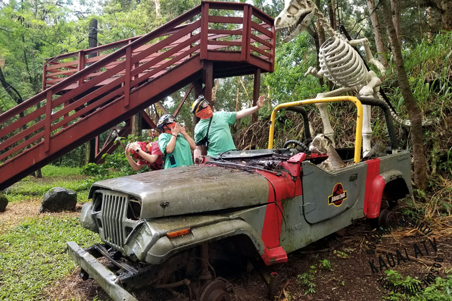 Kauai ATV Waterfall tour with family / teens in Ohana Bug in Kauai Hawaii Jurassic Park Dinosaur Jeep