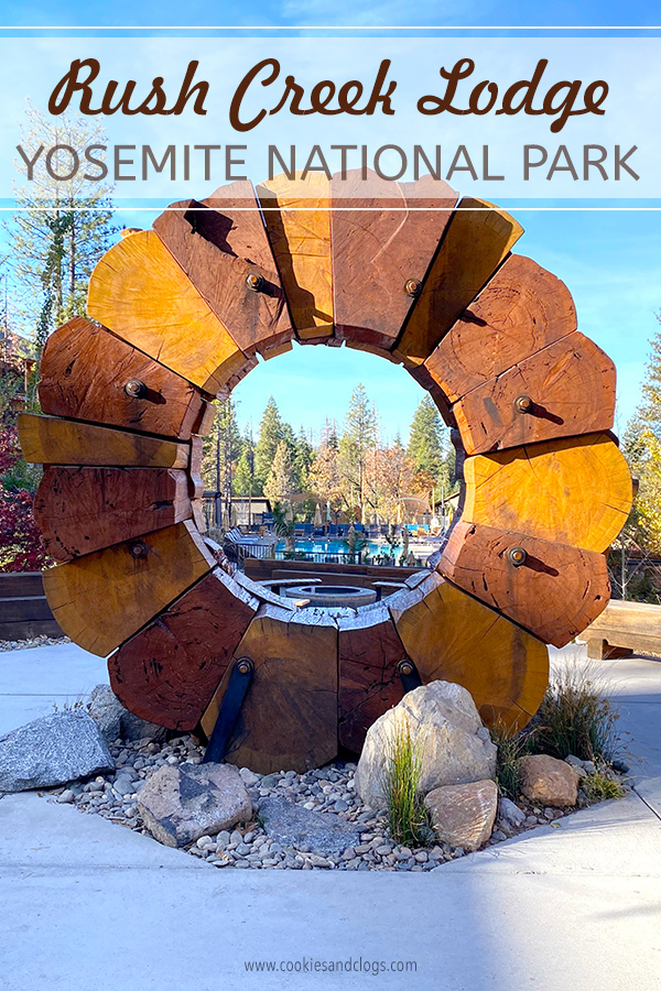 Rush Creek Lodge in Groveland, CA near Yosemite National Park Wooden Sculpture in Center